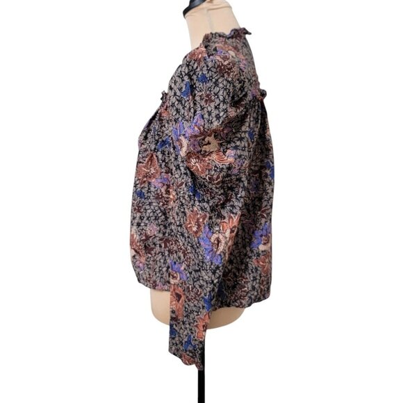 Ulla Johnson Size 0* Remy Puff Sleeve Blouse Tie Front Black Tan Sunburst - Picture 6 of 13